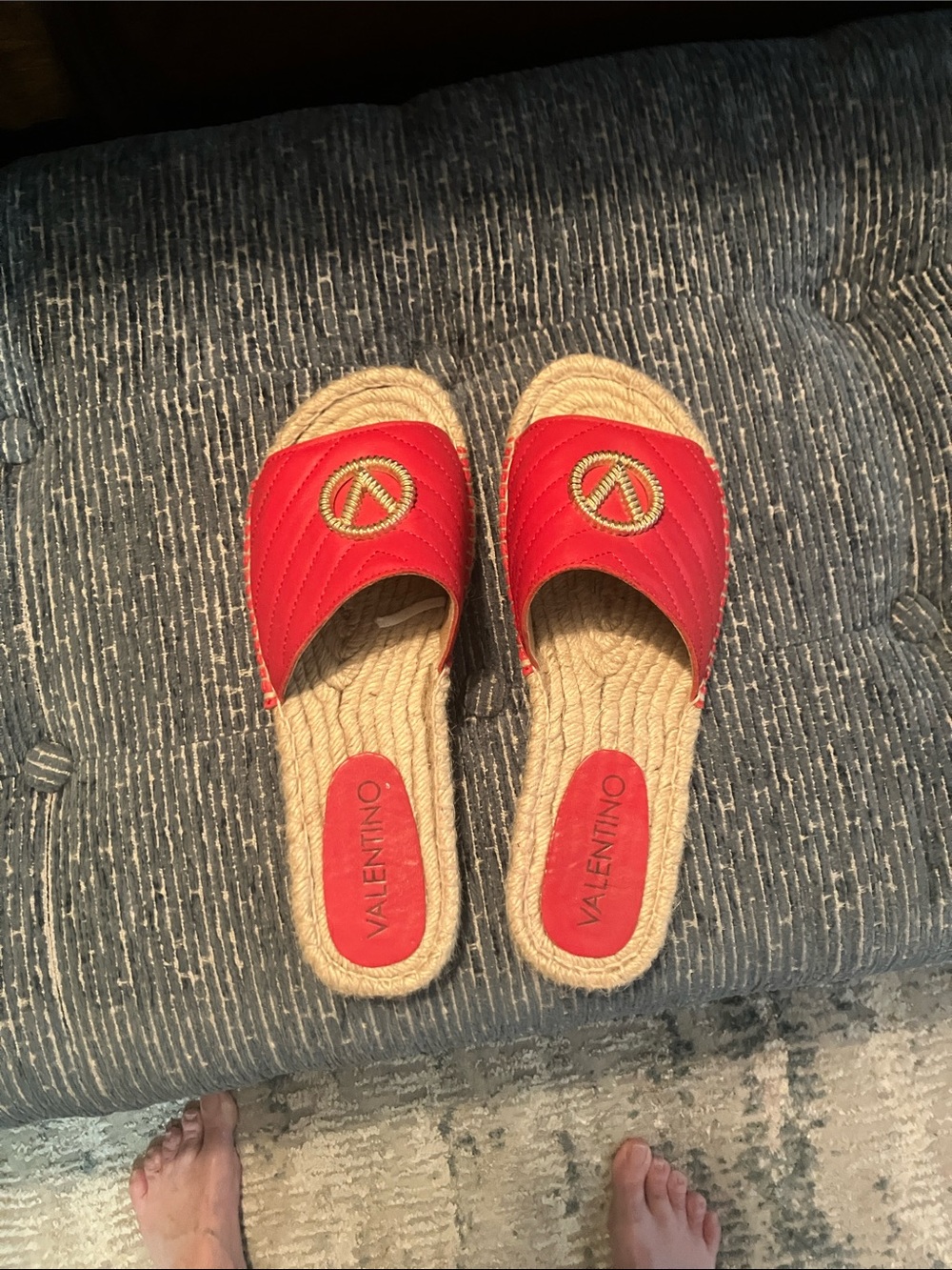 Valentino Red Quilted Slide Espadrille Mules